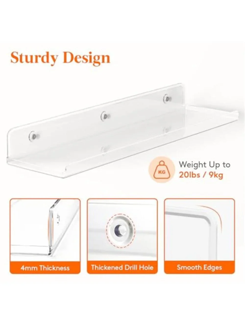 Pack of 6 Decor Display Rack Floating Shelves Acrylic Wall Organizer